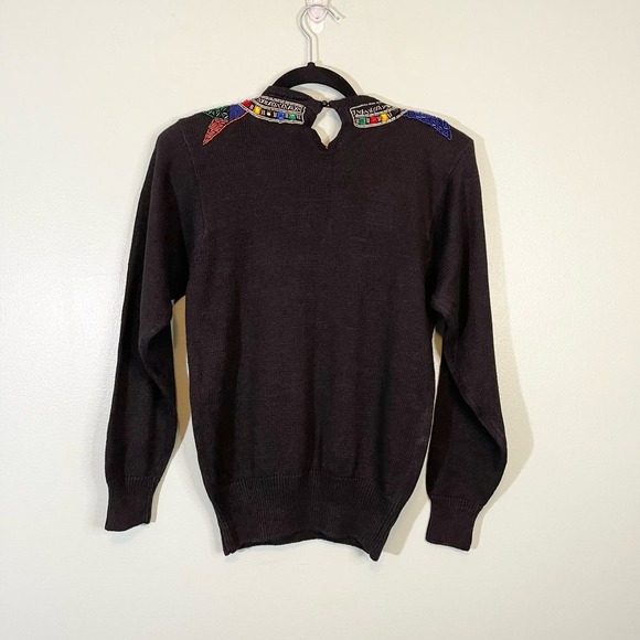 Vintage Claudia Barnes Women's Black Beaded Gemstone Crew Neck Sweater Medium - Picture 2 of 10